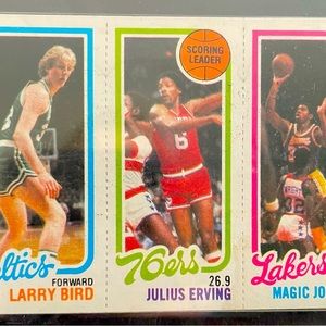 Larry Bird, Magic Johnson and Julius Irving 1980 Topps Rookie card